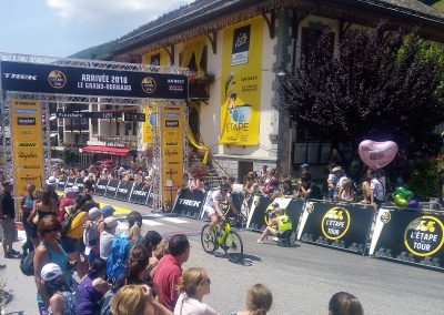 Cyclist in bike race at finish line