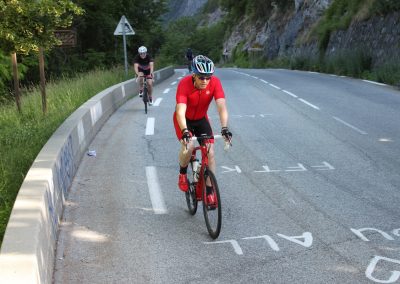 Cyclists riding on a mountain road