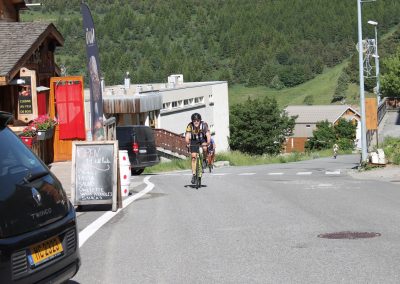 Cyclists riding on a mountain road