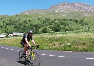 Cyclists riding on a mountain road