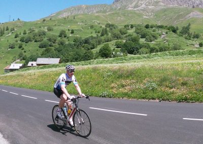 Cyclists riding on a mountain road