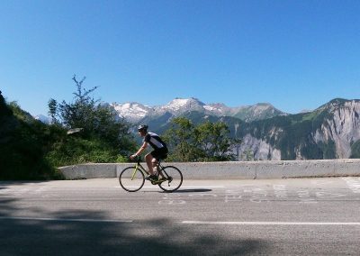 Cyclists riding on a mountain road