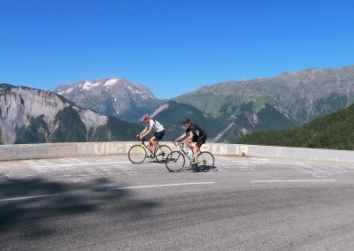 Cyclists riding on a mountain road